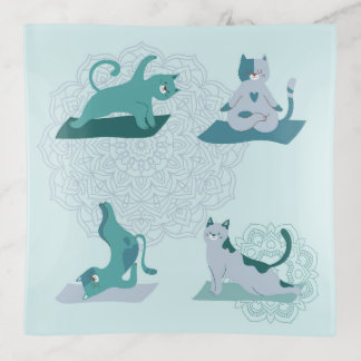 Green Yoga Cats Trinket Tray