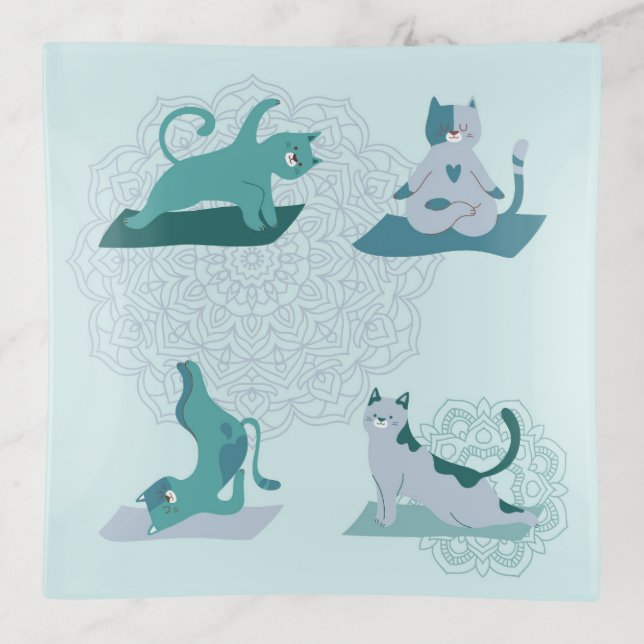 Green Yoga Cats Trinket Tray (Front)