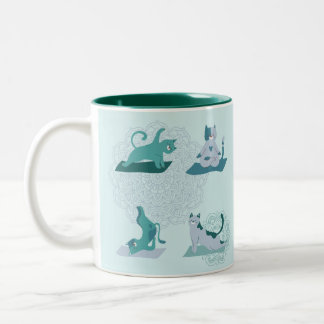 Green Yoga Cats Two-Tone Coffee Mug