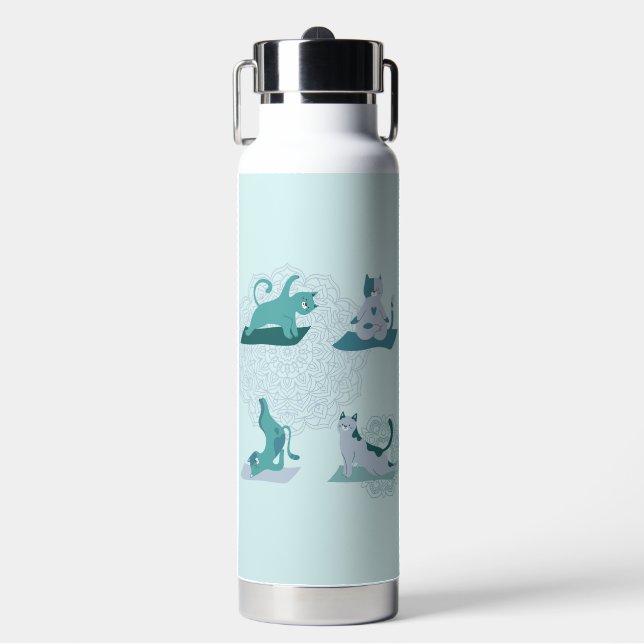 Green Yoga Cats Water Bottle (Front)
