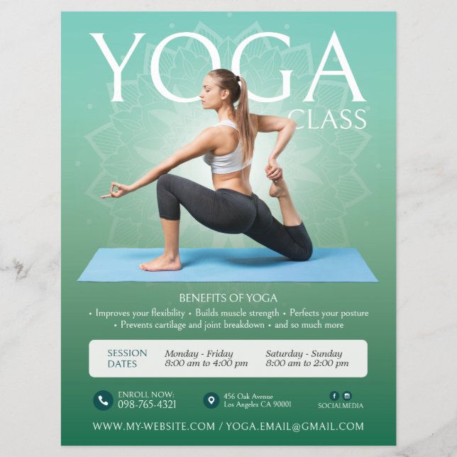Green Yoga Instructor Studio Classes Flyer (Front)