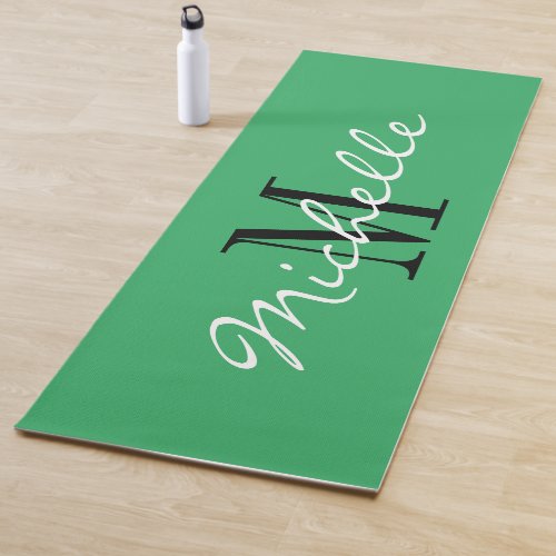 Green yoga mat personalised with name monogram
