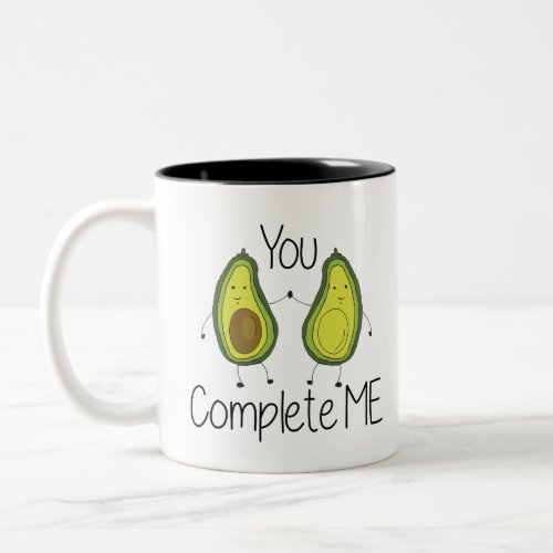 Green You Complete Me Avocado Cartoon Friends Two_Tone Coffee Mug