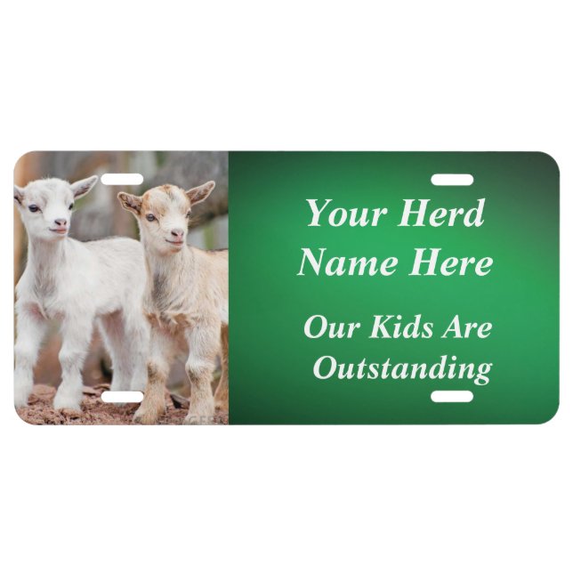 GREEN YOUR GOAT PHOTO and HERD NAME License Plate (Front)