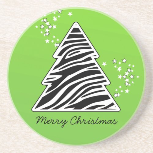 Green Zebra Christmas Tree Sandstone Coaster