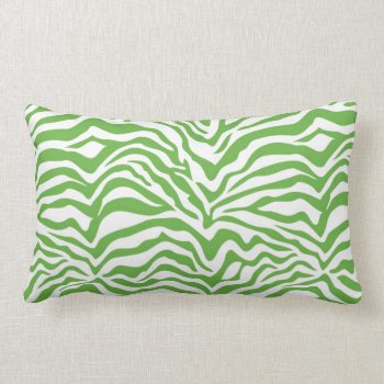 Green Zebra Print Lumbar Pillow by KaleenaRae at Zazzle