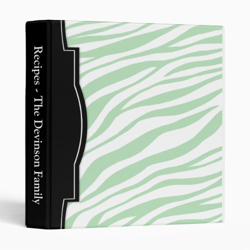 Green Zebra Print personalized Recipe Binder