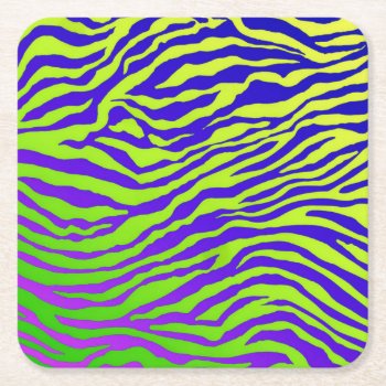 Green Zebra Square Paper Coaster by CBgreetingsndesigns at Zazzle