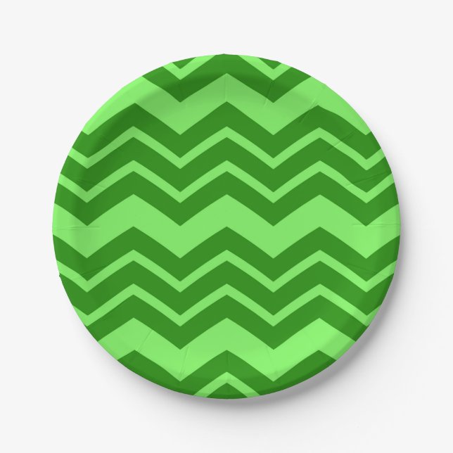Green Zig Zag Chevron Pattern Design  Paper Plates (Front)