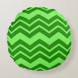 Green Zig Zag Chevron Pattern Design Round Pillow