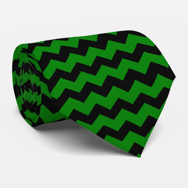 Green Zig Zag Stripe Any Colour Background Neck Tie (Rolled)