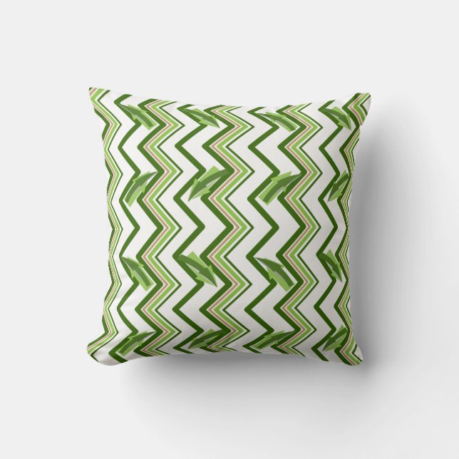 Green Zig Zag Stripes and Arrows Throw Pillow (Front)