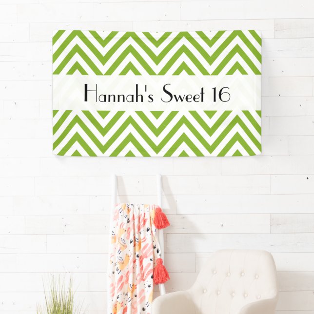 Green Zigzag, Chevron, Zigzag Pattern, Sweet 16 Banner (Insitu)