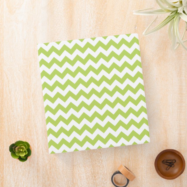 Green Zigzag, Green Chevron, Geometric Pattern 3 Ring Binder (In Situ)