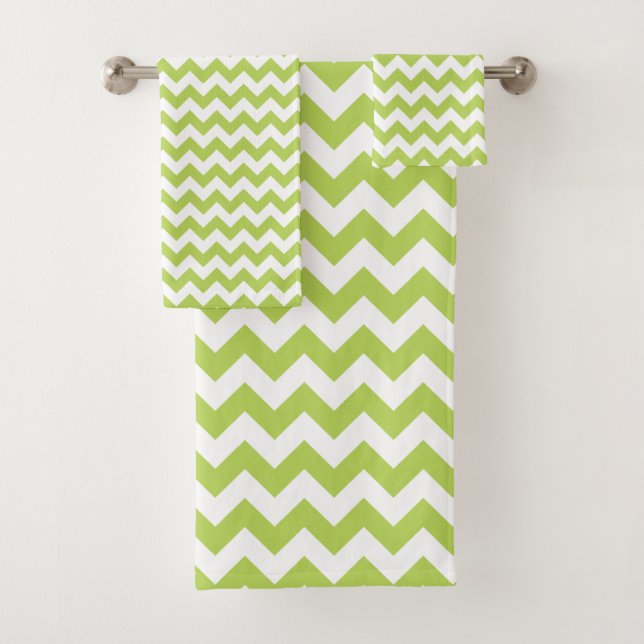Green Zigzag, Green Chevron, Geometric Pattern Bath Towel Set (Insitu)