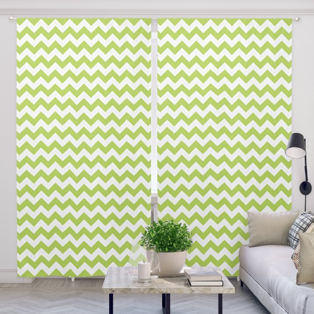 Green Zigzag, Green Chevron, Geometric Pattern Blackout Curtains (Living Room)