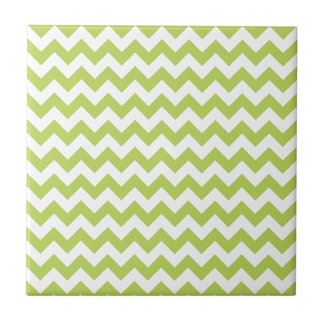 Green Zigzag, Green Chevron, Geometric Pattern Ceramic Tile (Front)