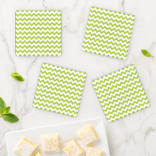 Green Zigzag, Green Chevron, Geometric Pattern Coaster Set