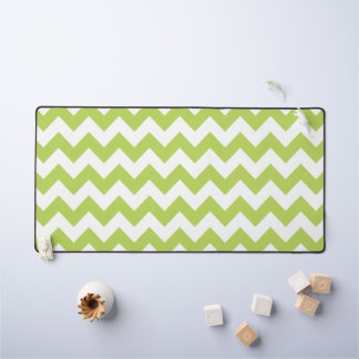 Green Zigzag, Green Chevron, Geometric Pattern Desk Mat