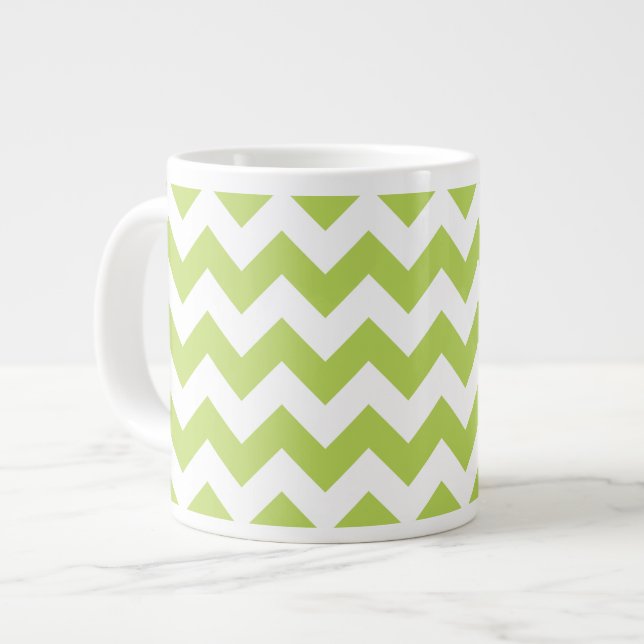 Green Zigzag, Green Chevron, Geometric Pattern Giant Coffee Mug (Front Left)