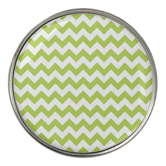 Green Zigzag, Green Chevron, Geometric Pattern Golf Ball Marker (Front)