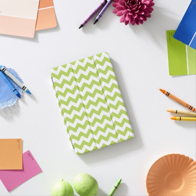 Green Zigzag, Green Chevron, Geometric Pattern iPad Mini Cover (In Situ)