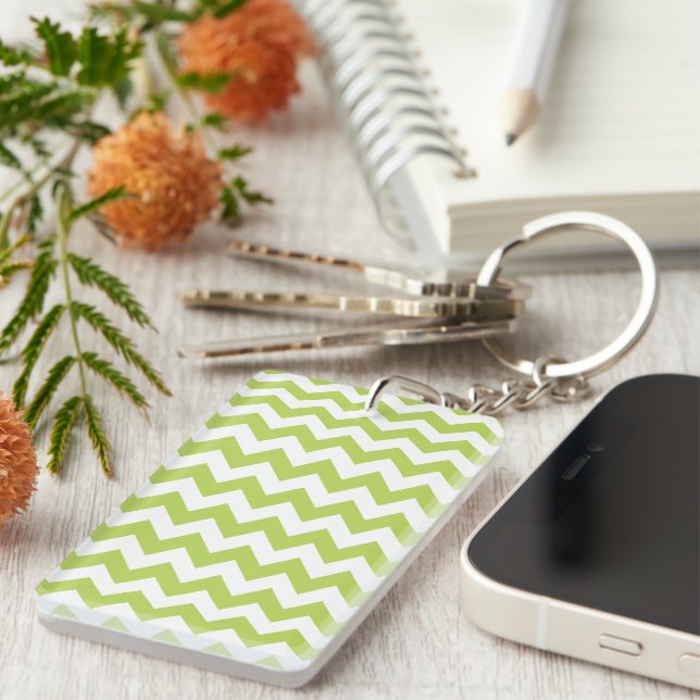 Green Zigzag, Green Chevron, Geometric Pattern Keychain (Front Right)