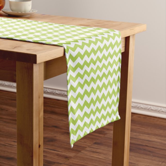 Green Zigzag, Green Chevron, Geometric Pattern Medium Table Runner (In Situ)