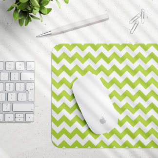 Green Zigzag, Green Chevron, Geometric Pattern Mouse Pad