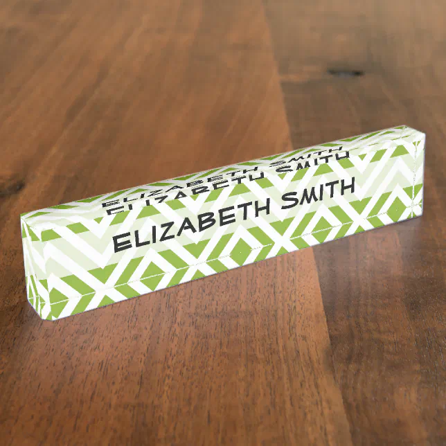 Green Zigzag, Green Chevron, Geometric Pattern Nameplate | Zazzle