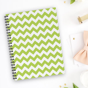 Green Zigzag, Green Chevron, Geometric Pattern Notebook