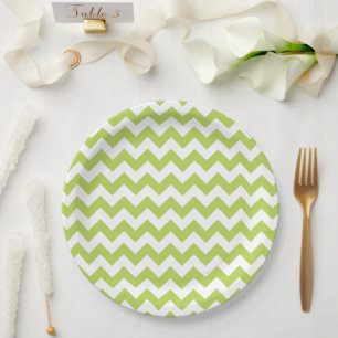 Green Zigzag, Green Chevron, Geometric Pattern Paper Plates