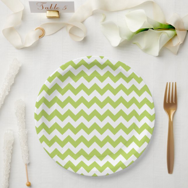 Green Zigzag, Green Chevron, Geometric Pattern Paper Plates (Wedding)