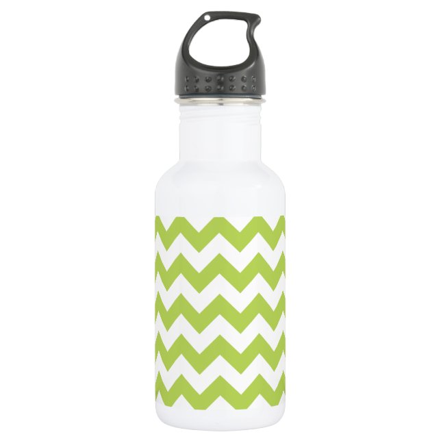 Green Zigzag, Green Chevron, Geometric Pattern Stainless Steel Water Bottle (Front)