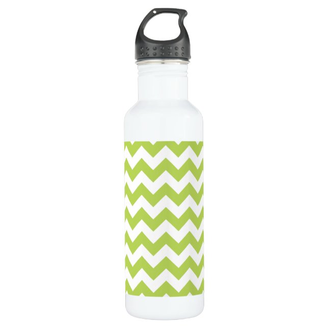 Green Zigzag, Green Chevron, Geometric Pattern Stainless Steel Water Bottle (Front)
