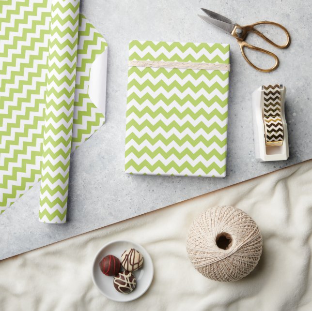 Green Zigzag, Green Chevron, Geometric Pattern Wrapping Paper (Crafts)