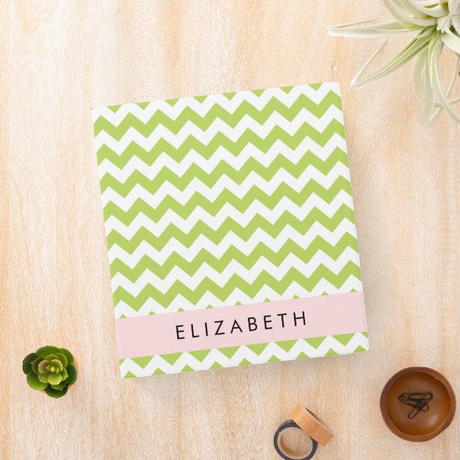 Green Zigzag, Green Chevron, Your Name 3 Ring Binder (In Situ)