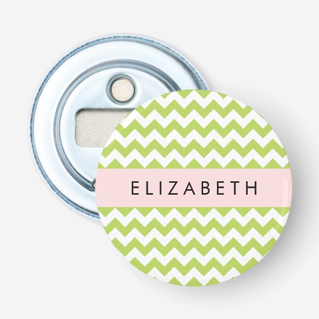 Green Zigzag, Green Chevron, Your Name Bottle Opener (Front)