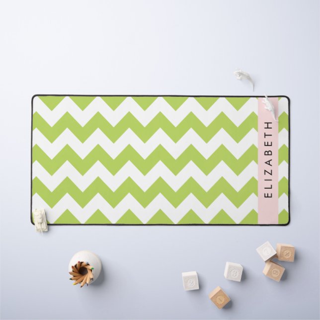 Green Zigzag, Green Chevron, Your Name Desk Mat (Kids Table)