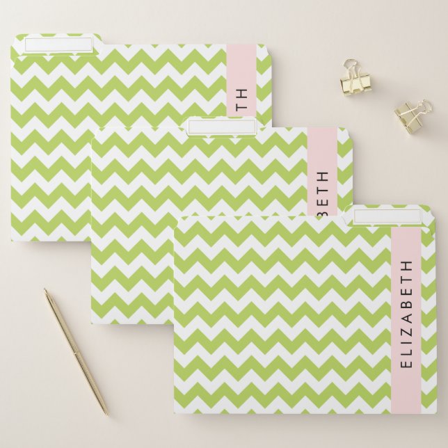 Green Zigzag, Green Chevron, Your Name File Folder (Set)