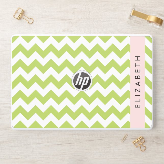 Green Zigzag, Green Chevron, Your Name HP Laptop Skin (Desk)