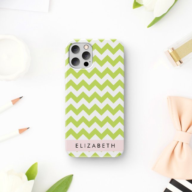 Green Zigzag, Green Chevron, Your Name iPhone Case (Creator Uploaded)