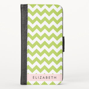 Green Zigzag, Green Chevron, Your Name iPhone X Wallet Case