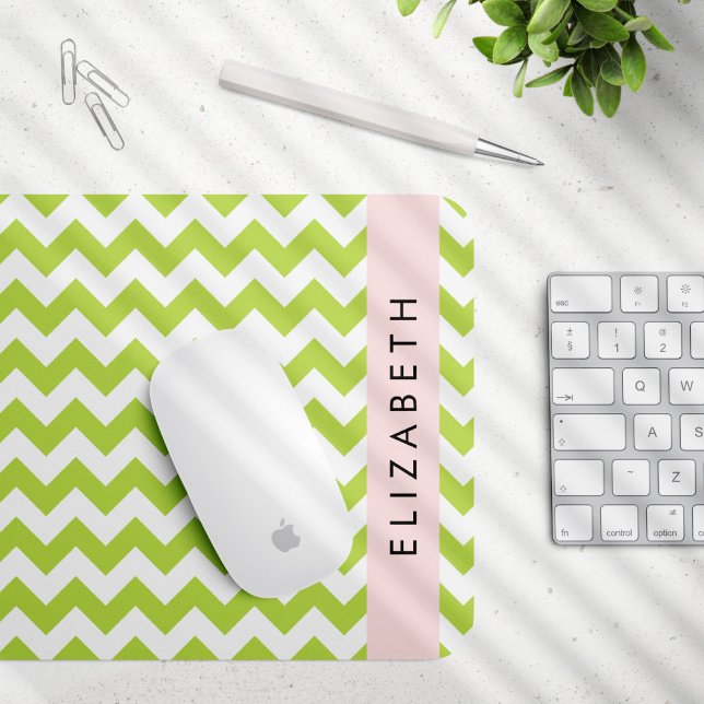 Green Zigzag, Green Chevron, Your Name Mouse Pad (Creator Uploaded)