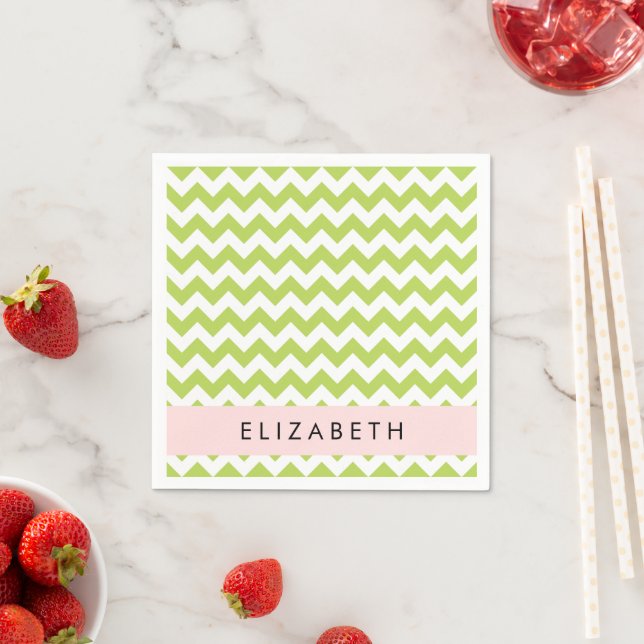 Green Zigzag, Green Chevron, Your Name Napkins (Insitu)