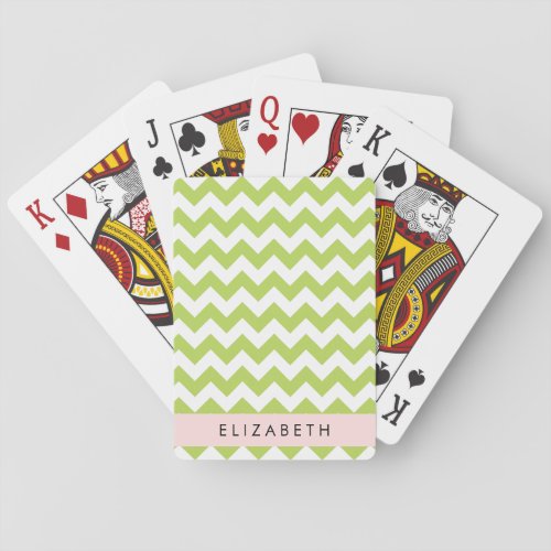 Green Zigzag Green Chevron Your Name Poker Cards