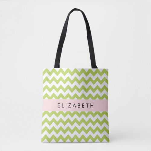 Green Zigzag Green Chevron Your Name Tote Bag