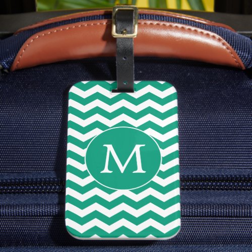 Green Zigzag Monogram Stripes Chevron Luggage Tag