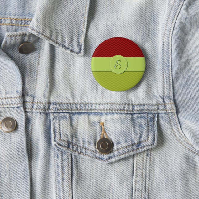 Green Zigzag, Red Zigzag, Chevron, Monogram Button (In Situ)