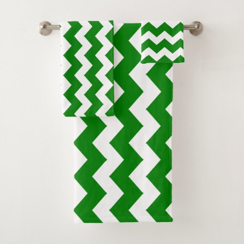 Green Zigzag Striped Bath Towel Set